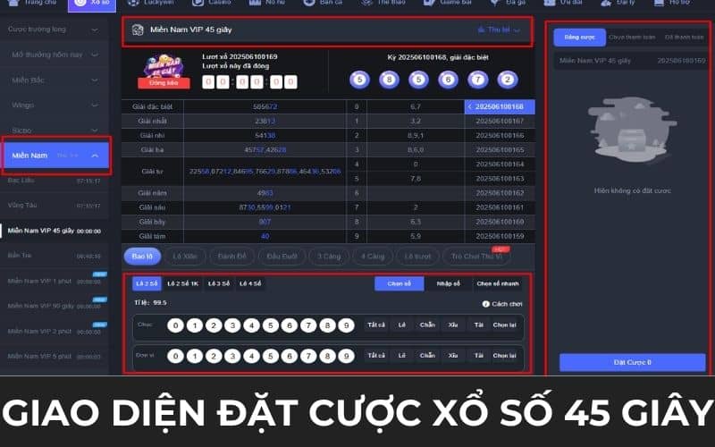 Giao diện đặt cược xổ số 45 giây tại XOSO66 Giao diện đặt cược xổ số 45 giây tại XOSO66