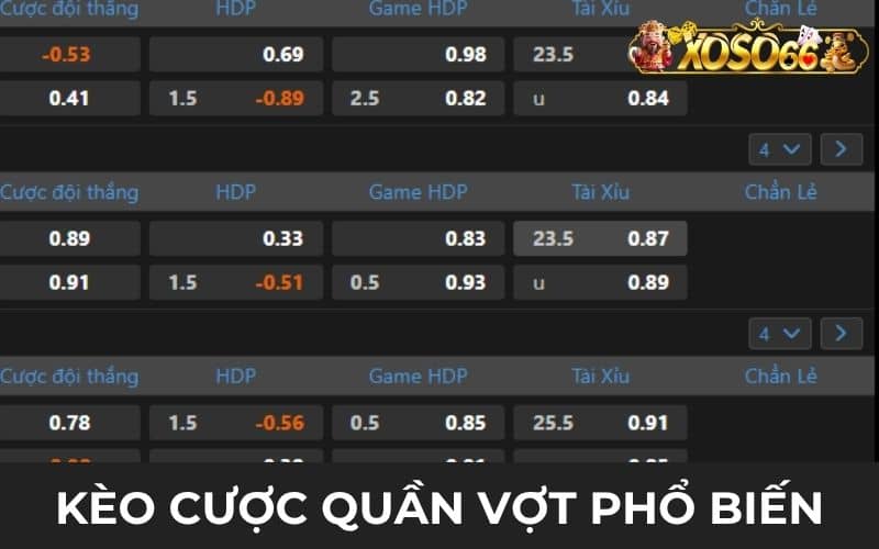 Những kèo cược phổ biến trong cá cược quần vợt