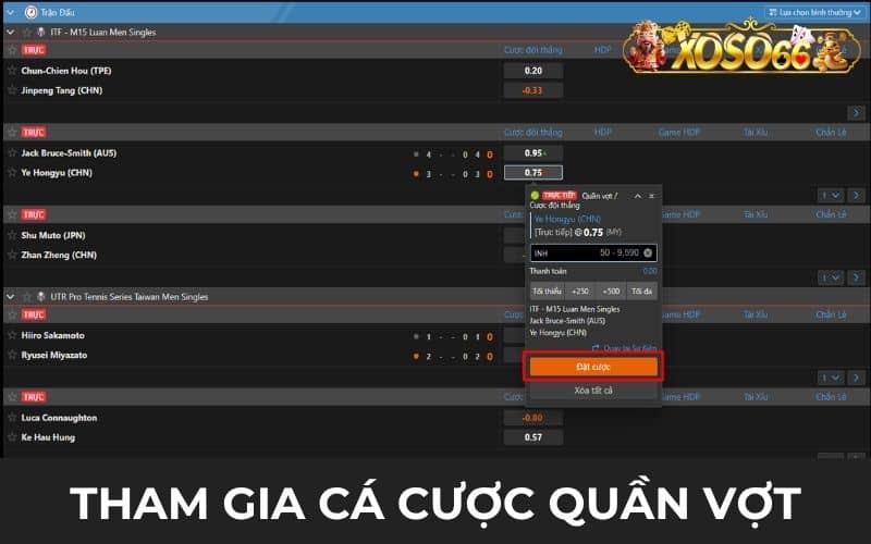 Tham gia cá cược quần vợt tại thể thao XOSO66