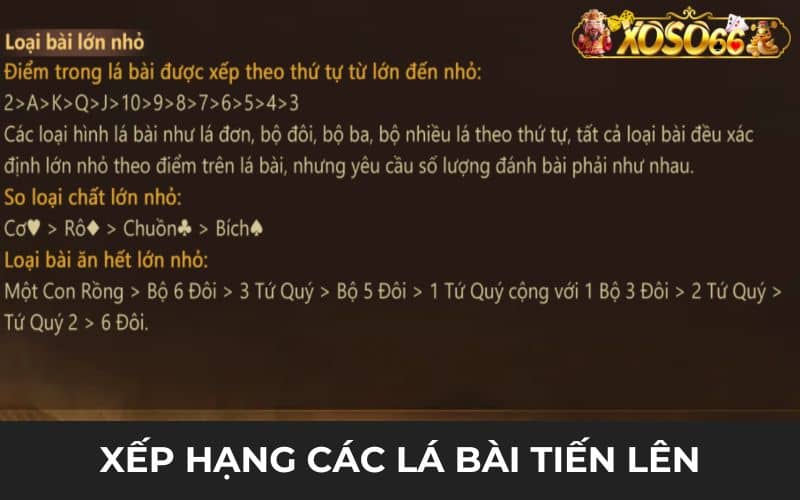 Xếp hạng các lá bài trong tiến lên online