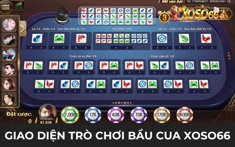 Giao diện chơi bầu cua XOSO66 sinh động