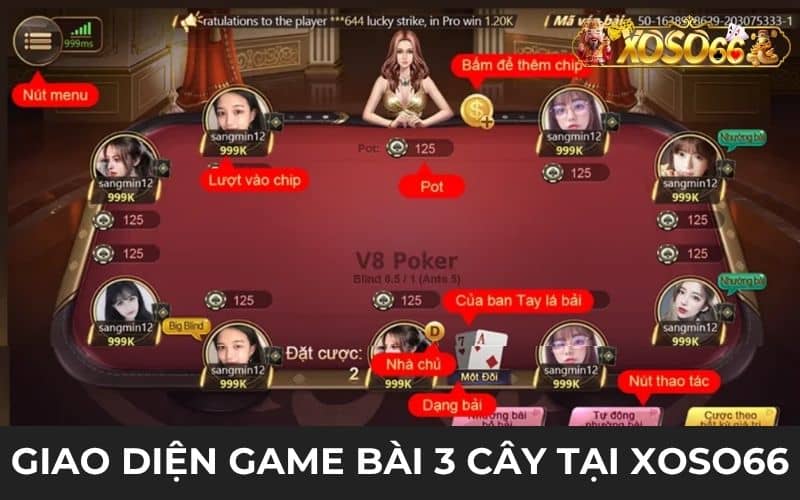 Giao diện game bài 3 cây XOSO66