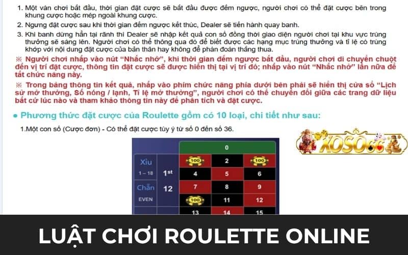 Luật chơi trong Roulette online tại casino XOSO66
