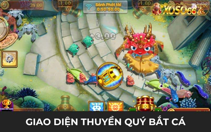 Giao diện trò chơi Thuyền Quý Bắt Cá có đầy đủ các nút bấm